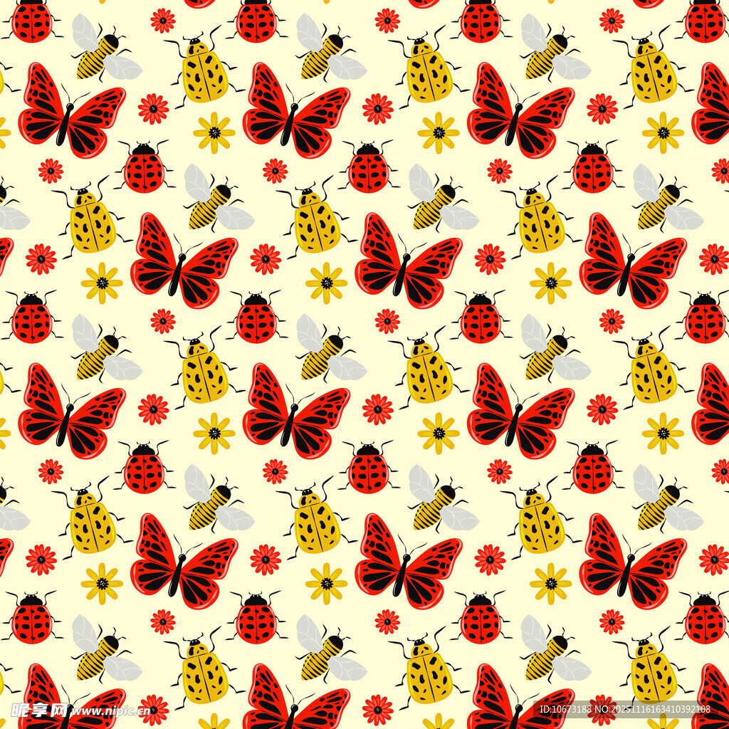 蝴蝶瓢虫花卉图案背景