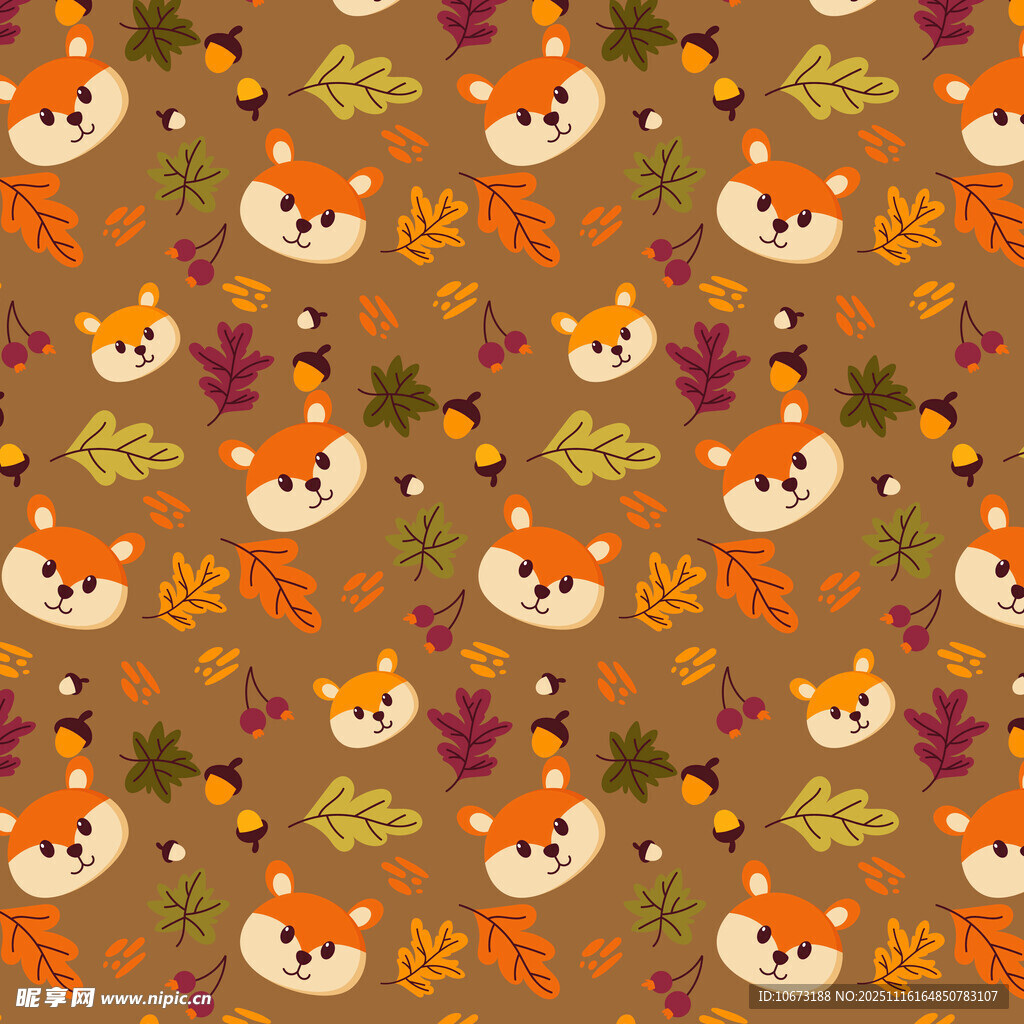 秋日狐狸树叶图案背景