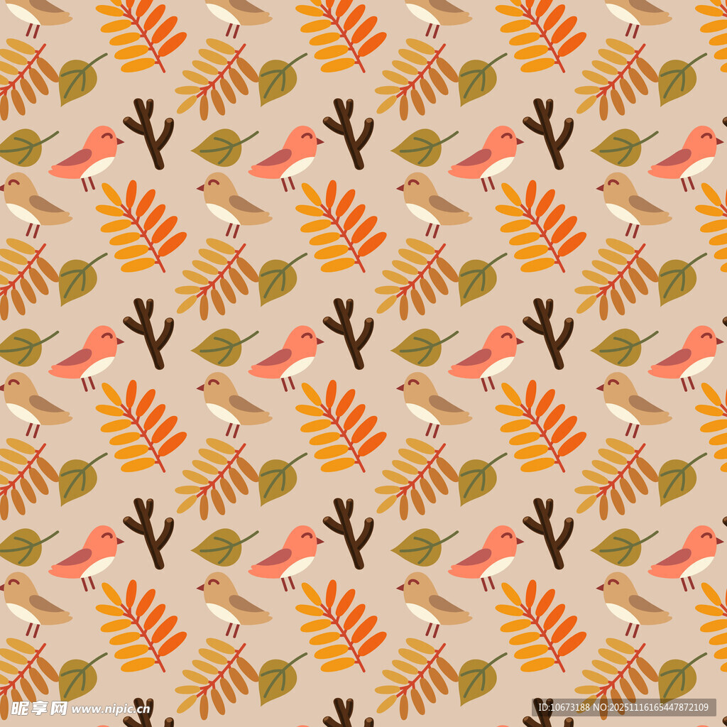秋季树叶小鸟图案背景图