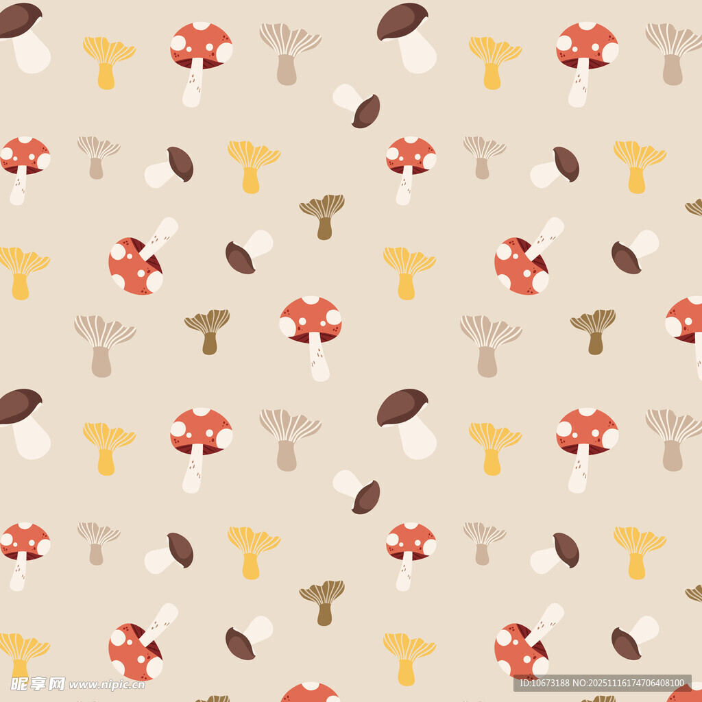 蘑菇图案背景的可爱插画
