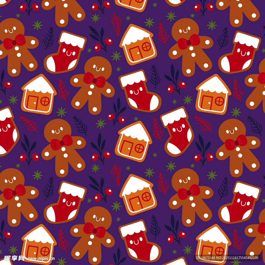 圣诞姜饼人袜子图案背景