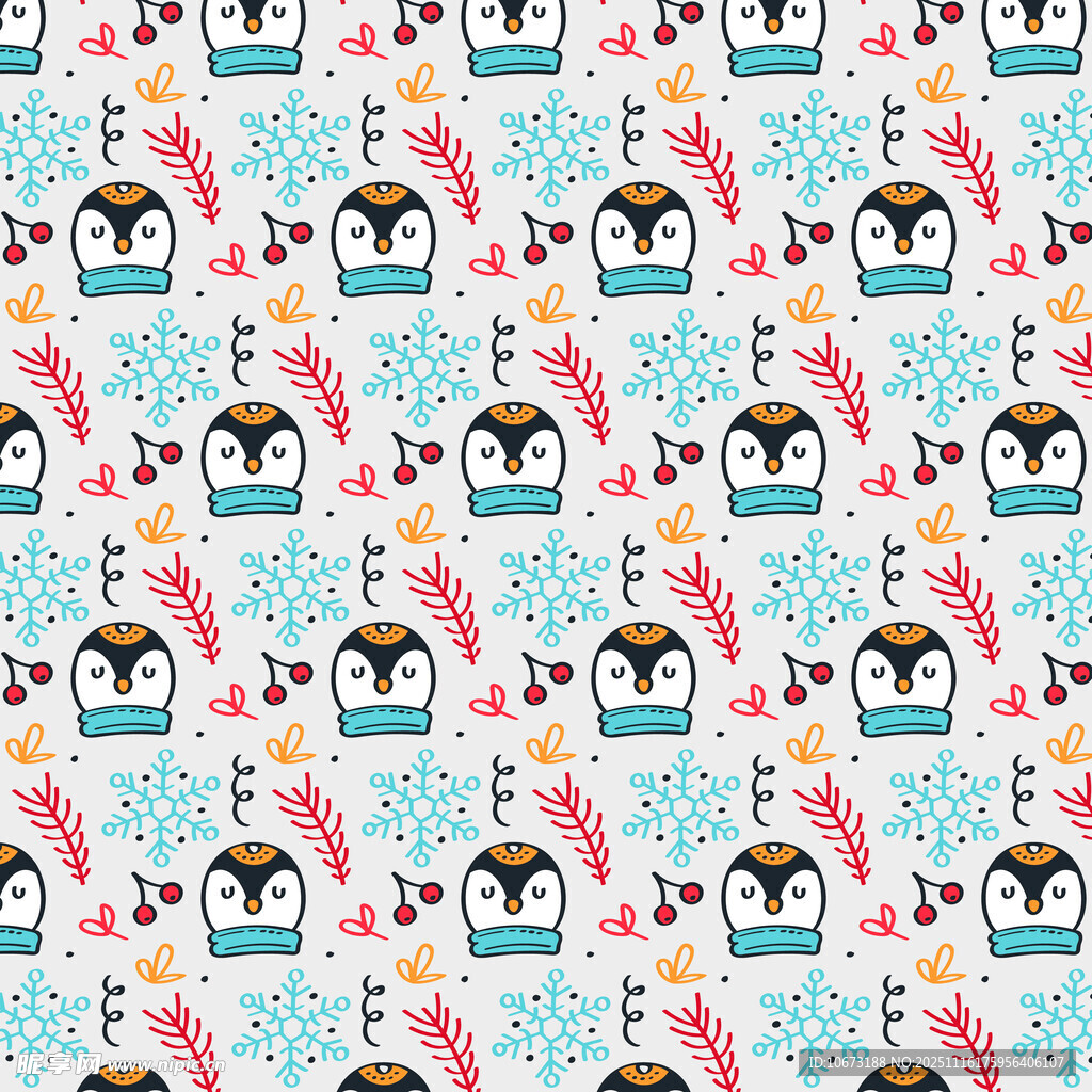 可爱企鹅花卉图案背景