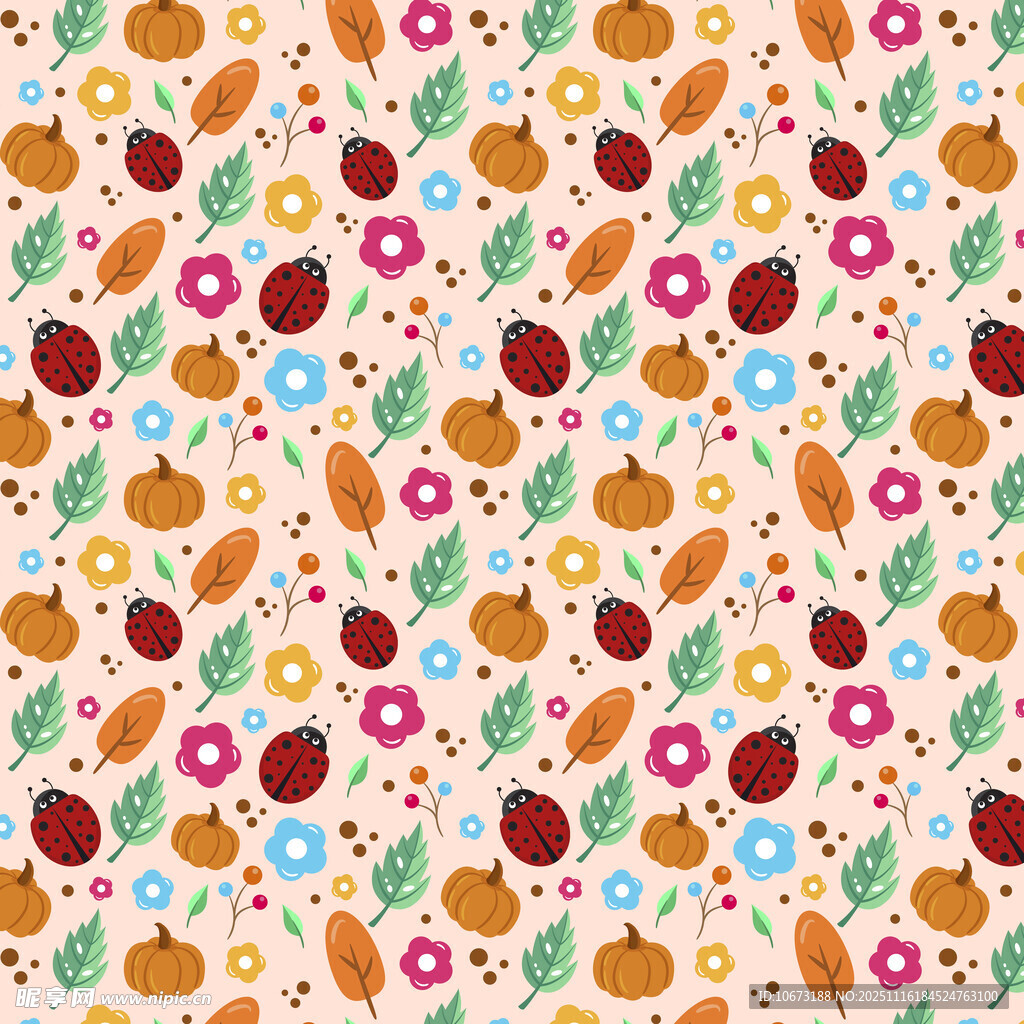 多彩秋季元素无缝图案