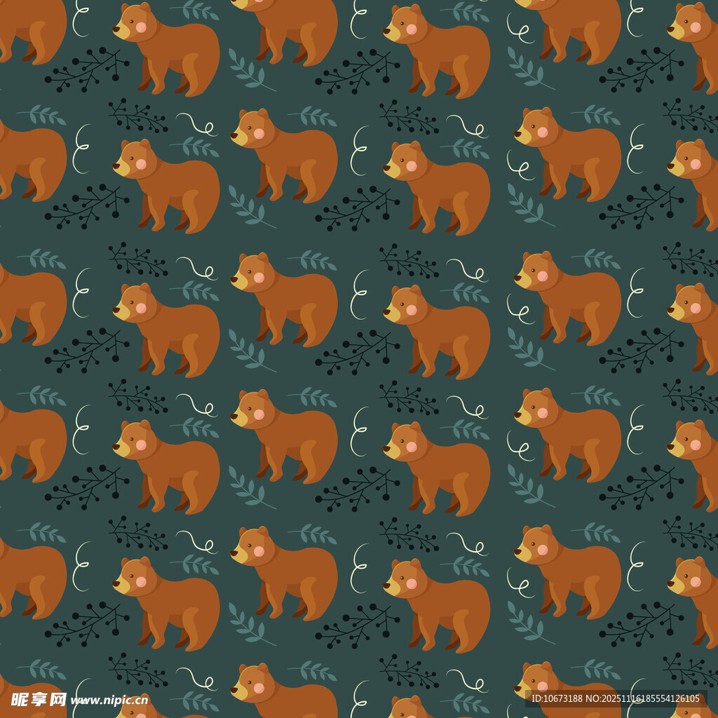 熊图案的深色背景无缝花纹