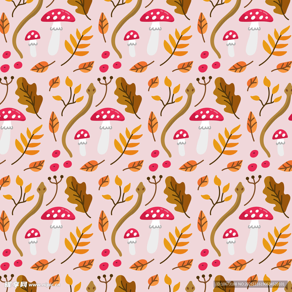 秋季蘑菇树叶图案背景