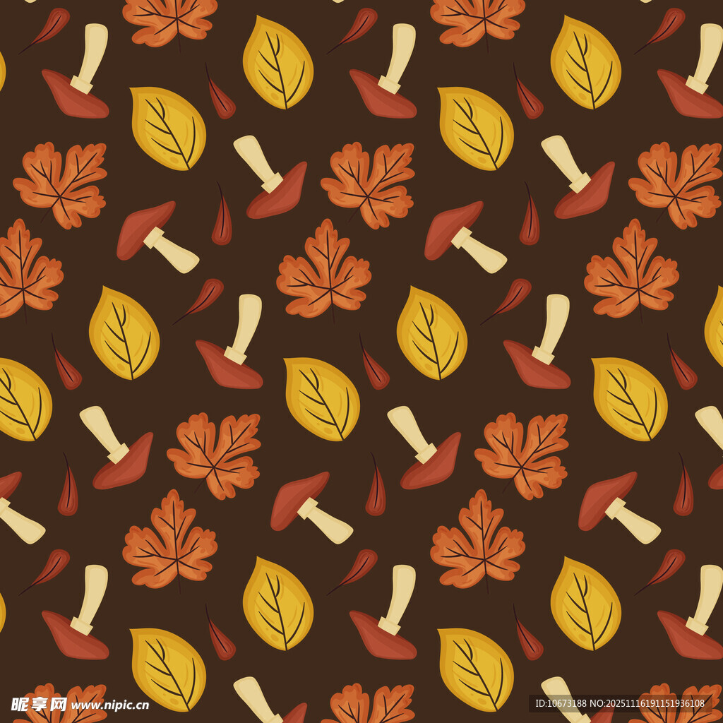 秋季落叶蘑菇图案背景