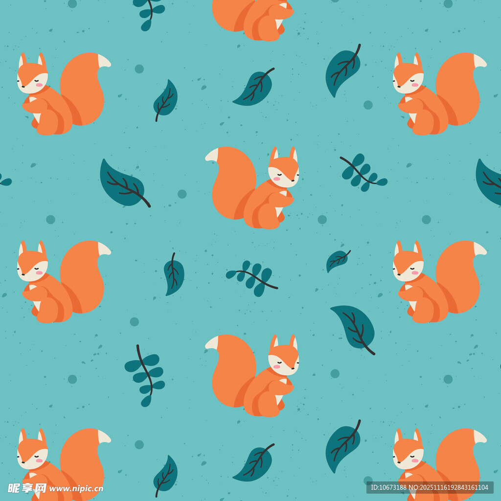 狐狸与树叶的清新图案