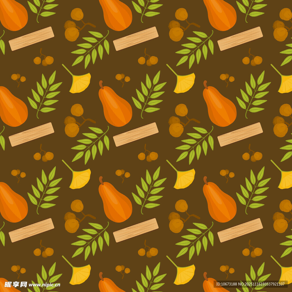 秋季南瓜叶子无缝图案