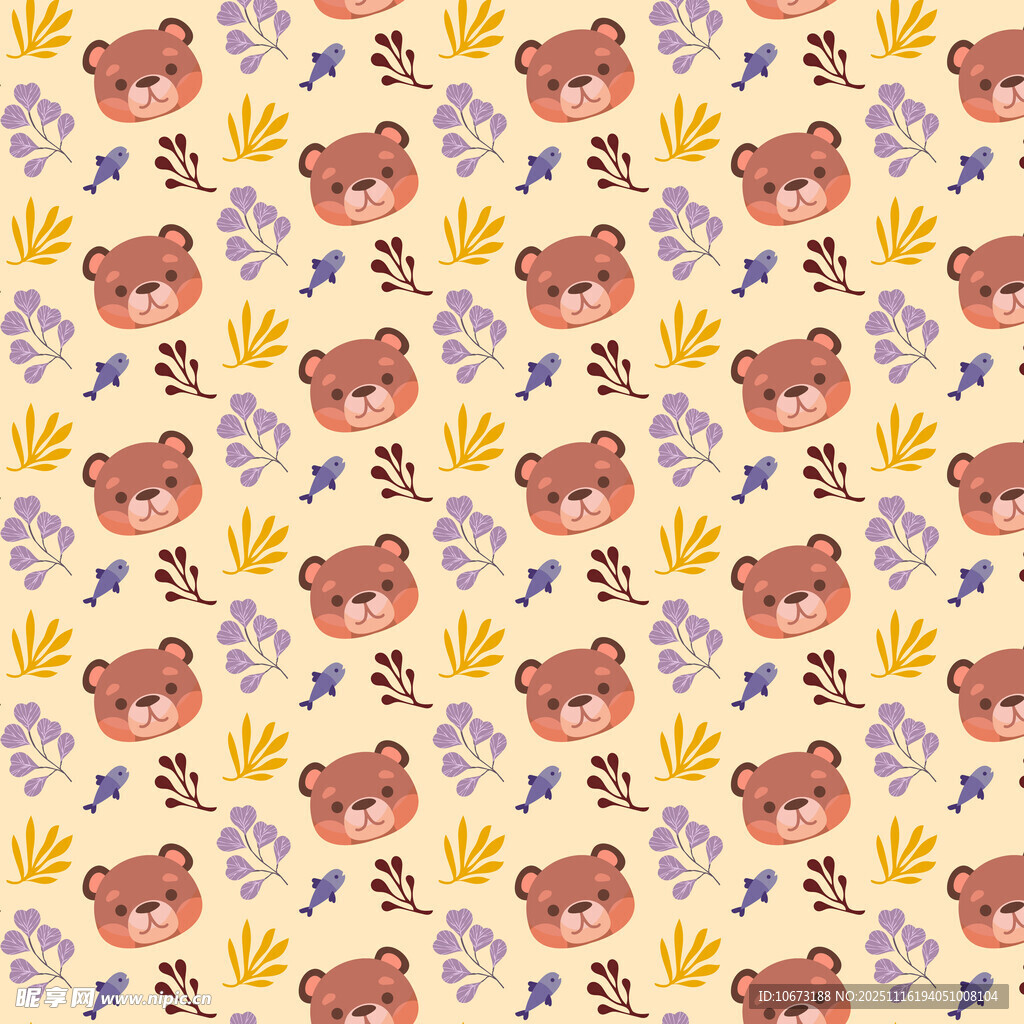 可爱小熊花卉图案背景
