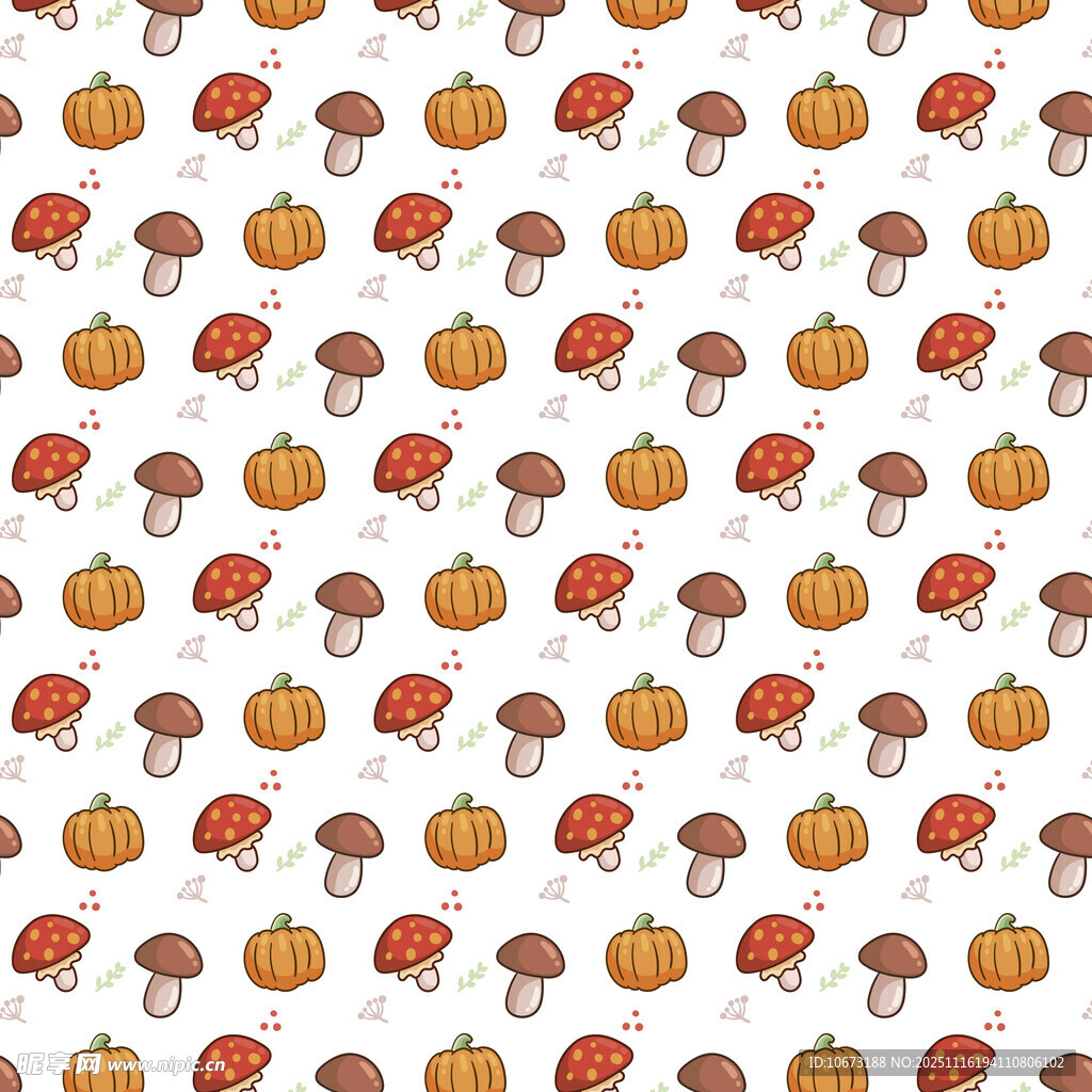 蘑菇南瓜图案无缝背景图