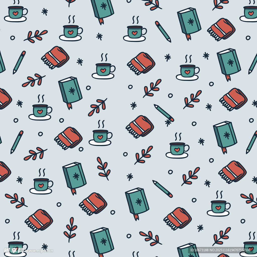 手绘风咖啡主题无缝图案