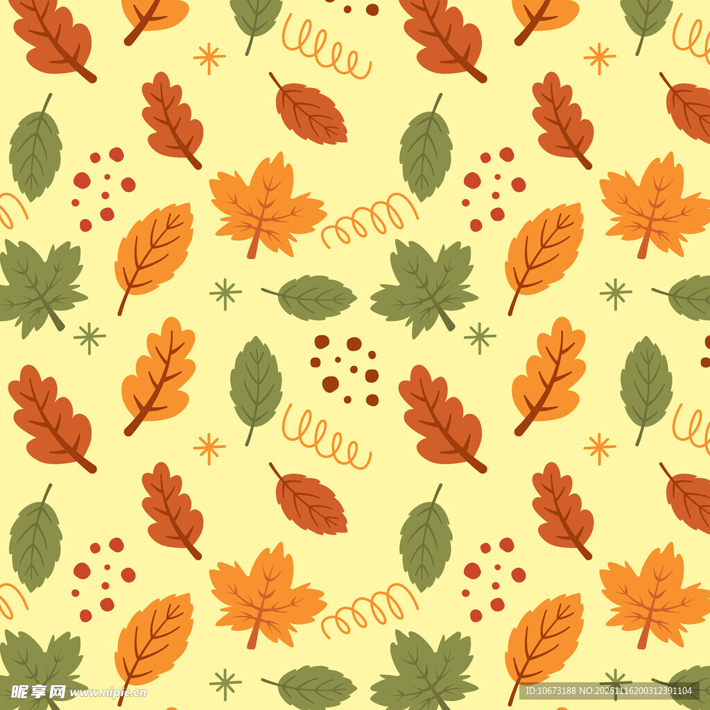 秋季树叶花卉无缝图案