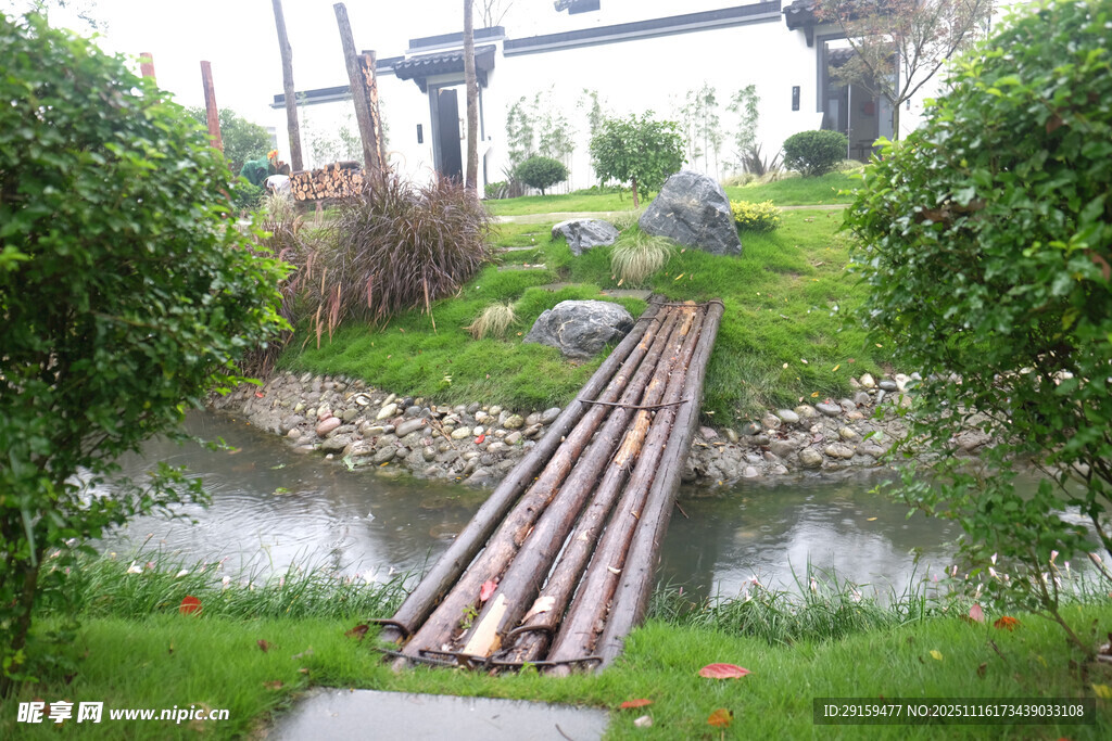 林间木桥自然静谧景致