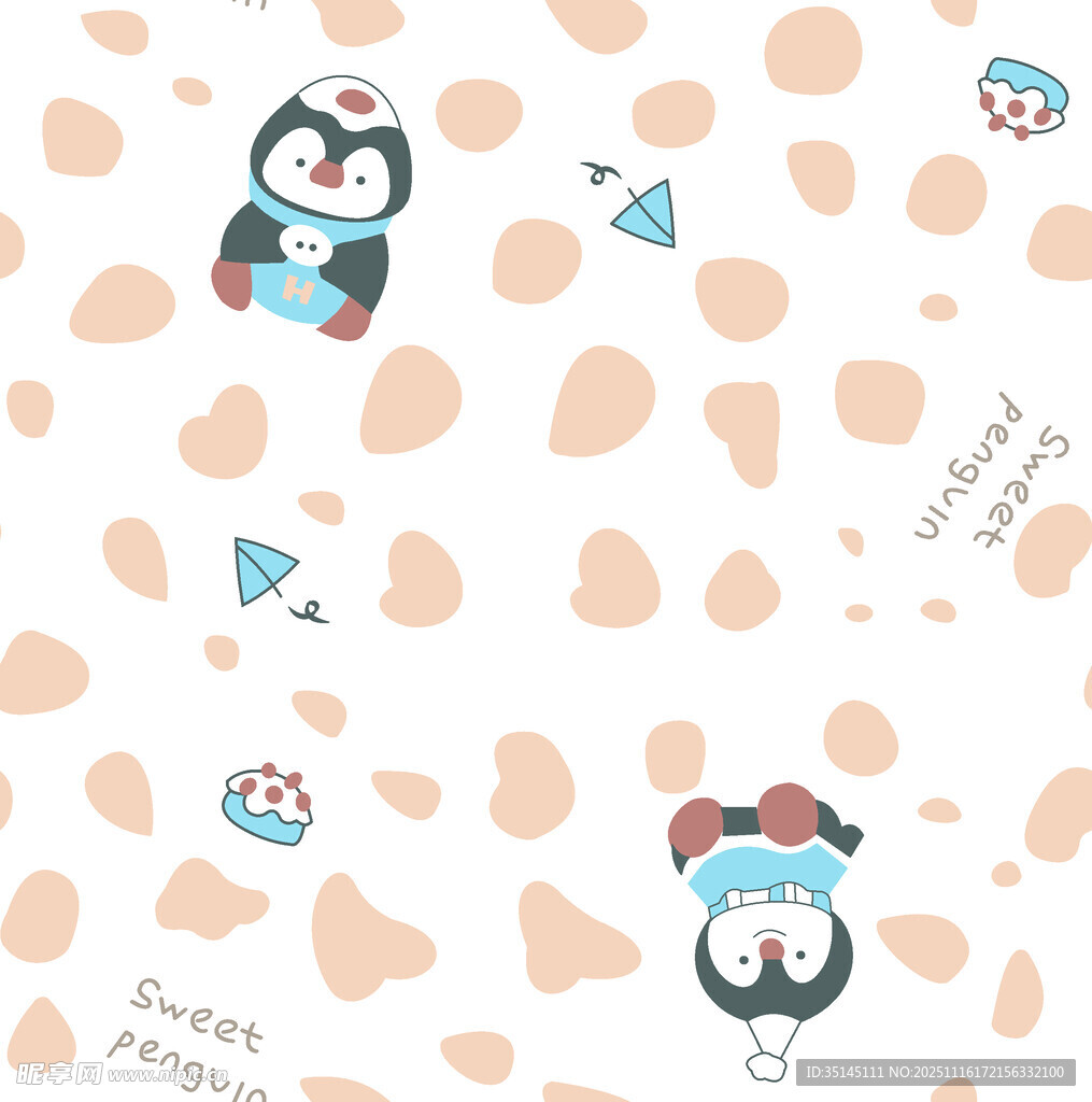 可爱企鹅卡通图案背景
