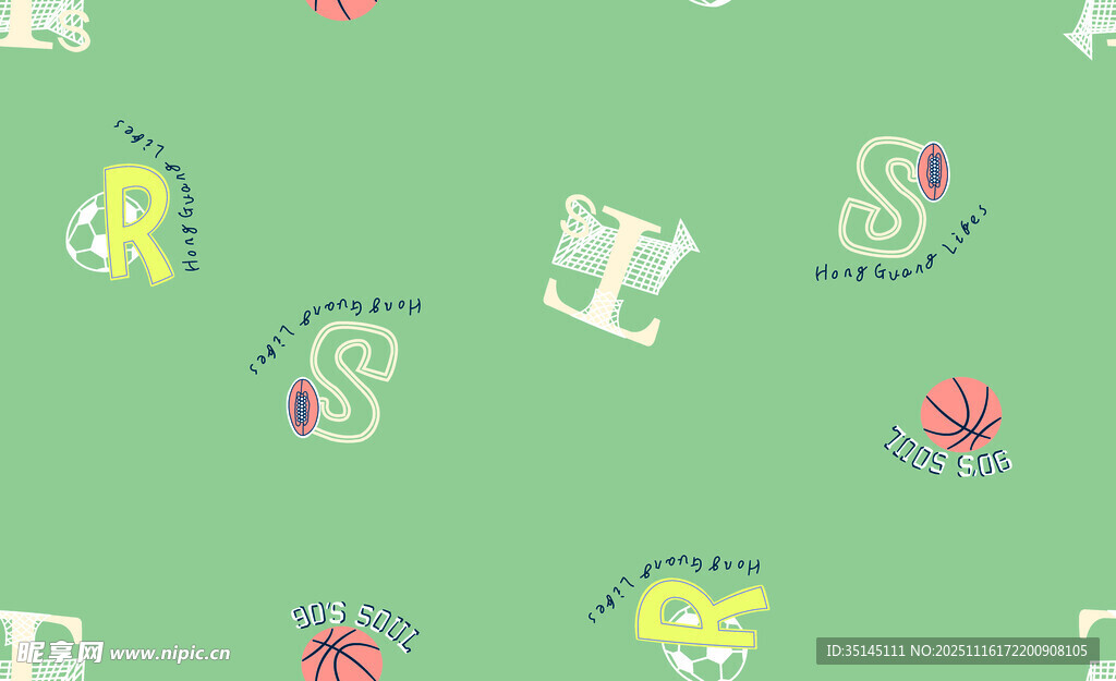 绿色背景字母图案设计