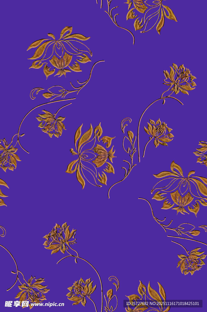 紫色底金色花卉图案
