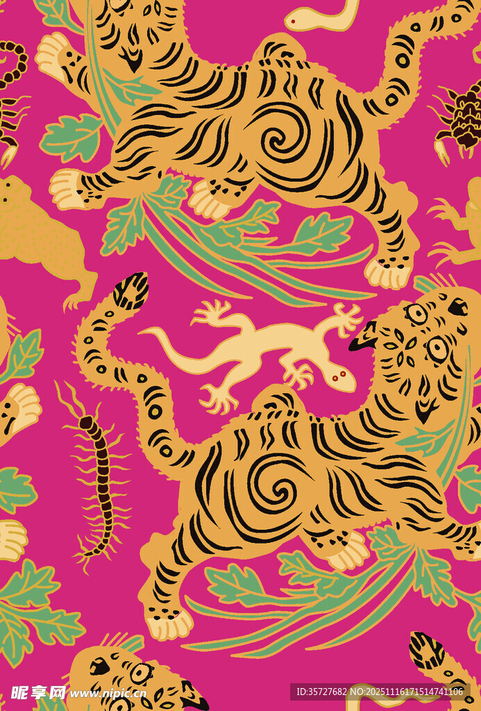 虎纹花卉图案面料设计