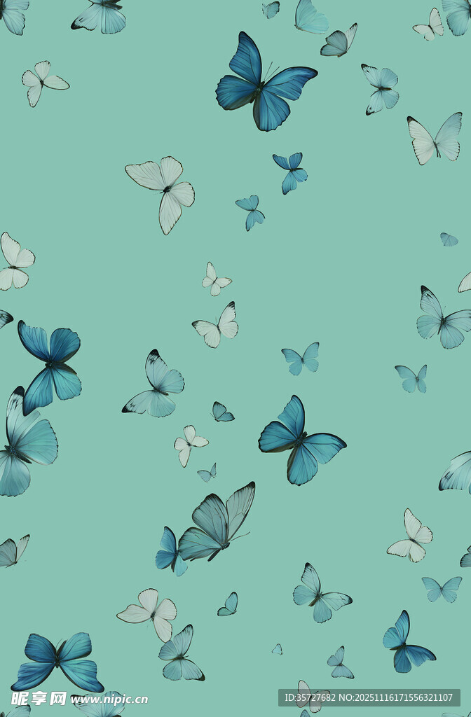 蓝绿色背景上的蝴蝶图案