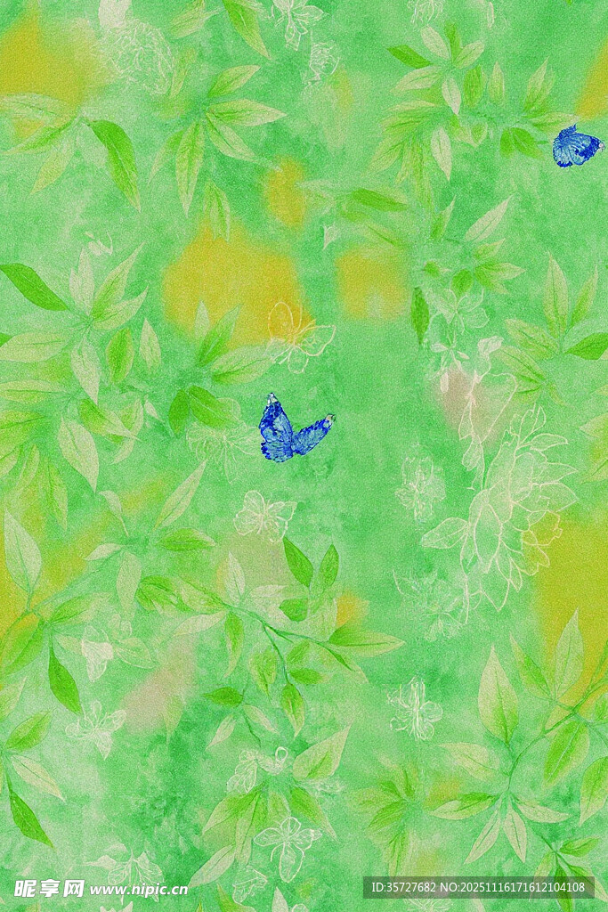 绿叶间飞舞的蓝色蝴蝶