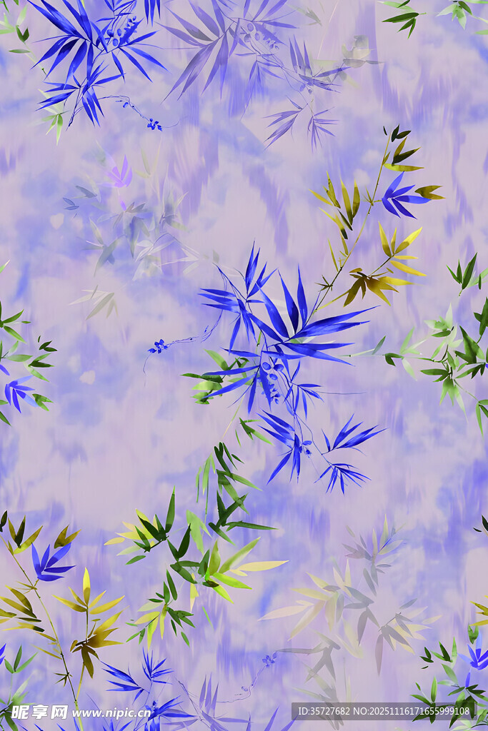 淡紫色背景的蓝色花卉图案