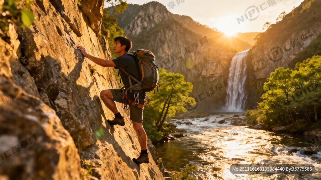 攀登攀岩 要有人物背包攀登
