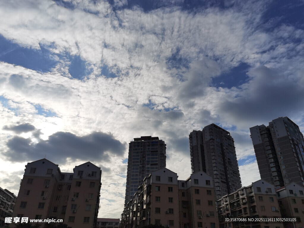 城市楼宇间的天空景致