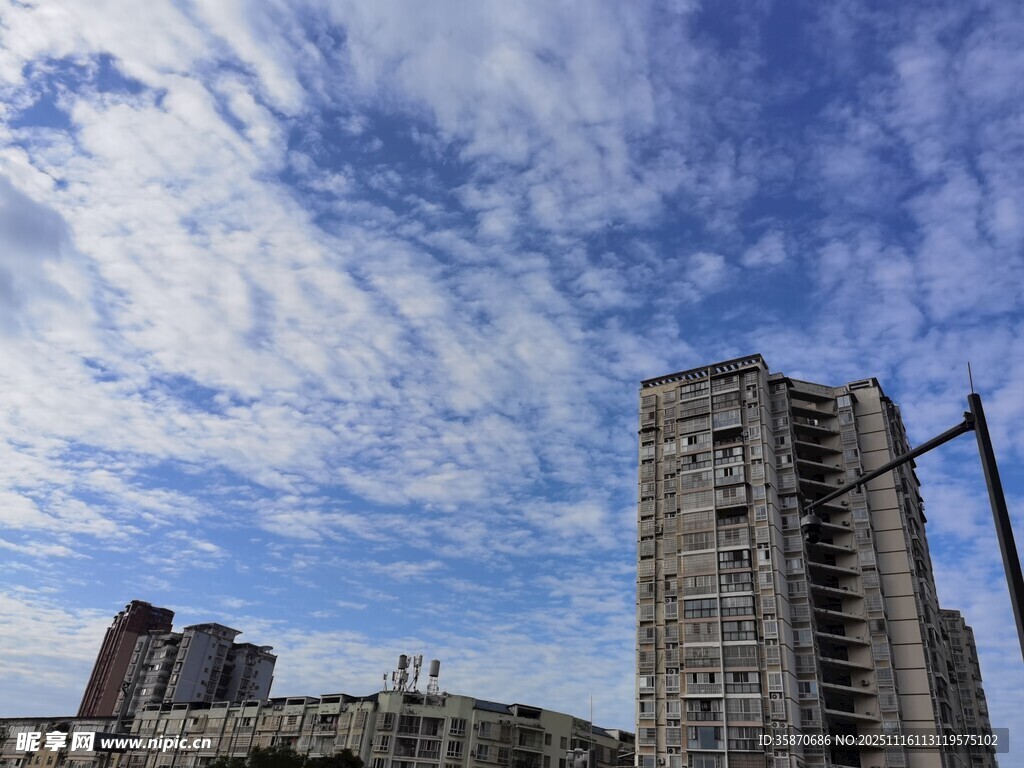 城市高楼与蓝天白云