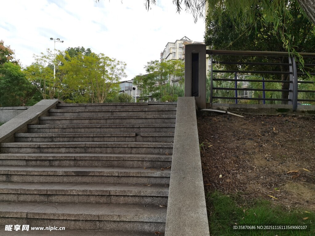 户外木质阶梯与绿植景观