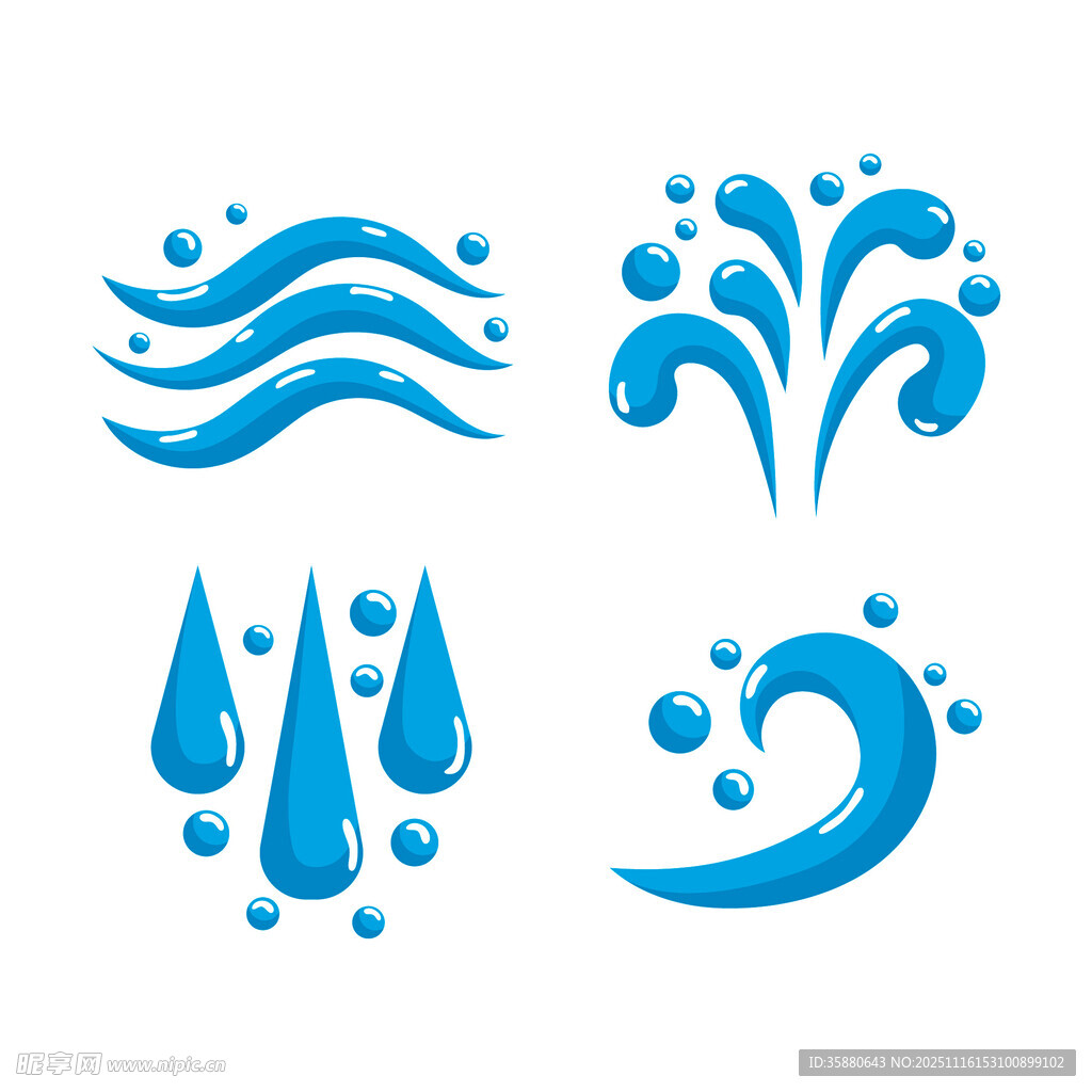 蓝色水滴与波浪图案