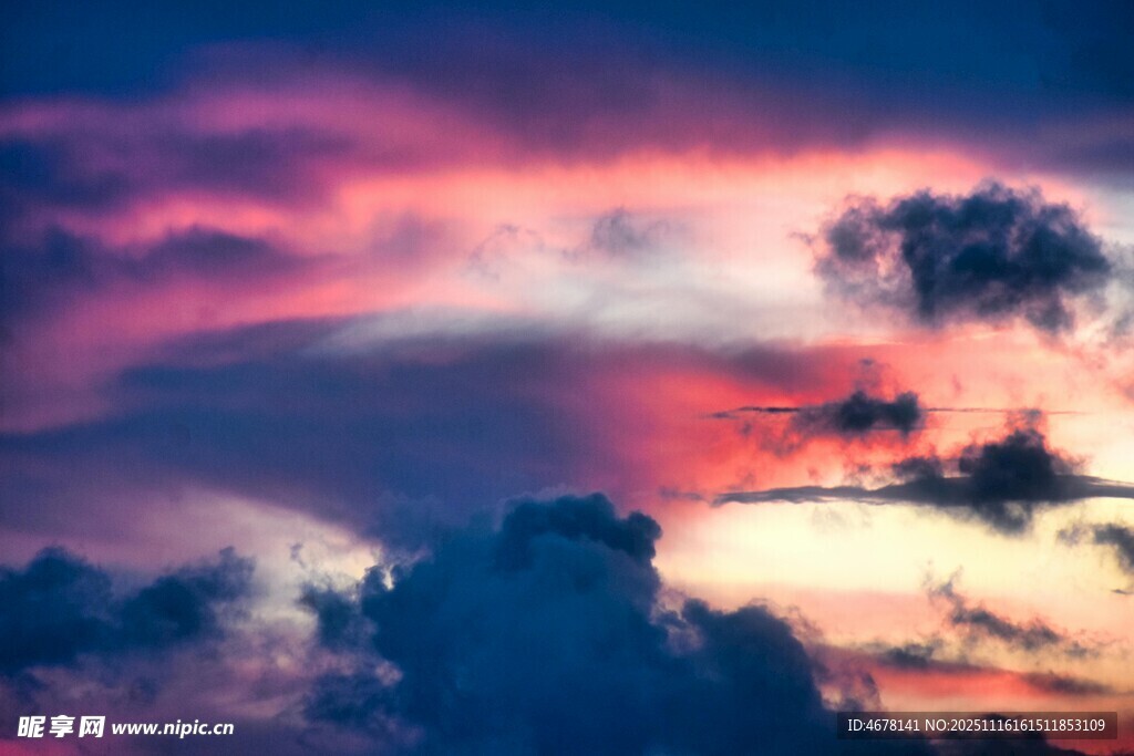 绚丽晚霞中的多姿云彩