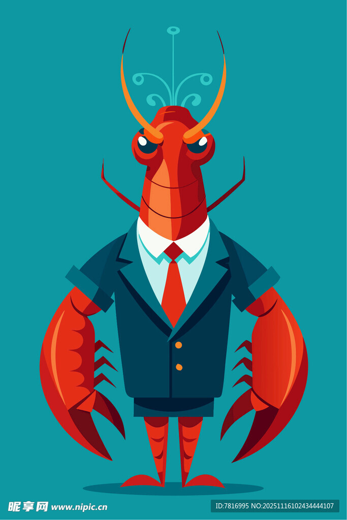 穿西装的龙虾商务形象