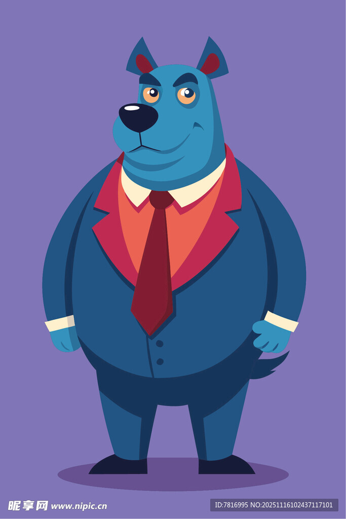 穿西装的蓝色拟人化狗狗