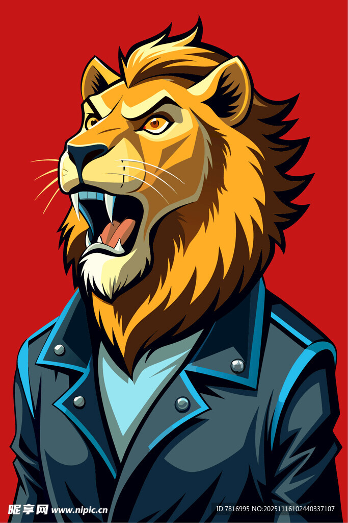 穿夹克的咆哮狮子头