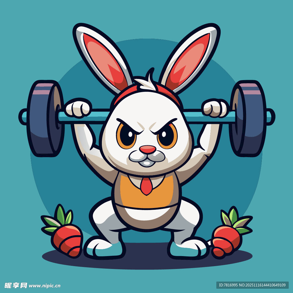 健身萌兔举杠铃