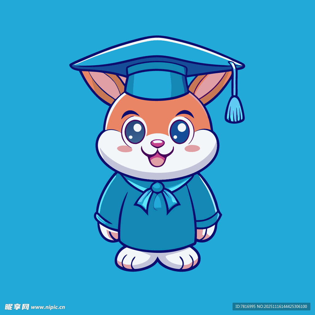 戴学士帽的可爱卡通小狐狸