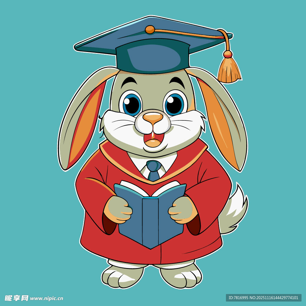 毕业小兔手持书本展笑颜