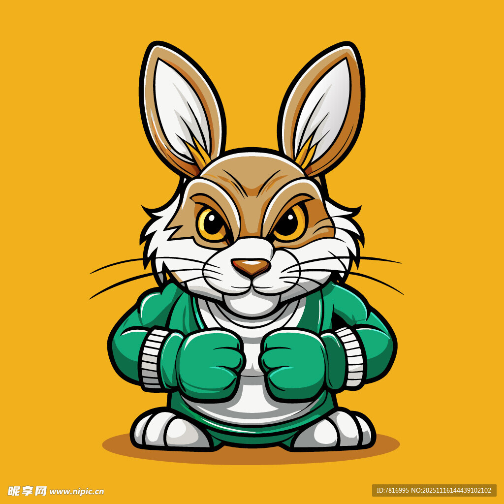 穿绿衣的可爱卡通兔子