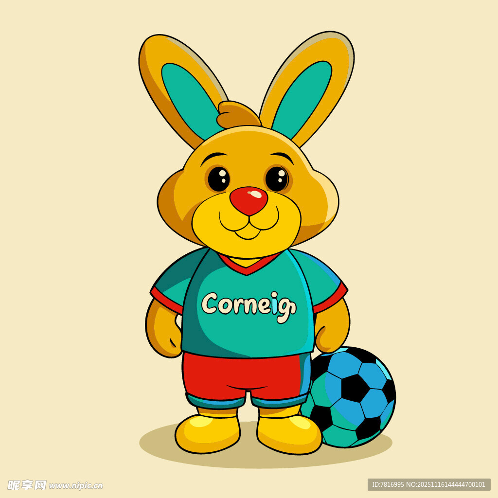 穿球衣的可爱兔子与足球