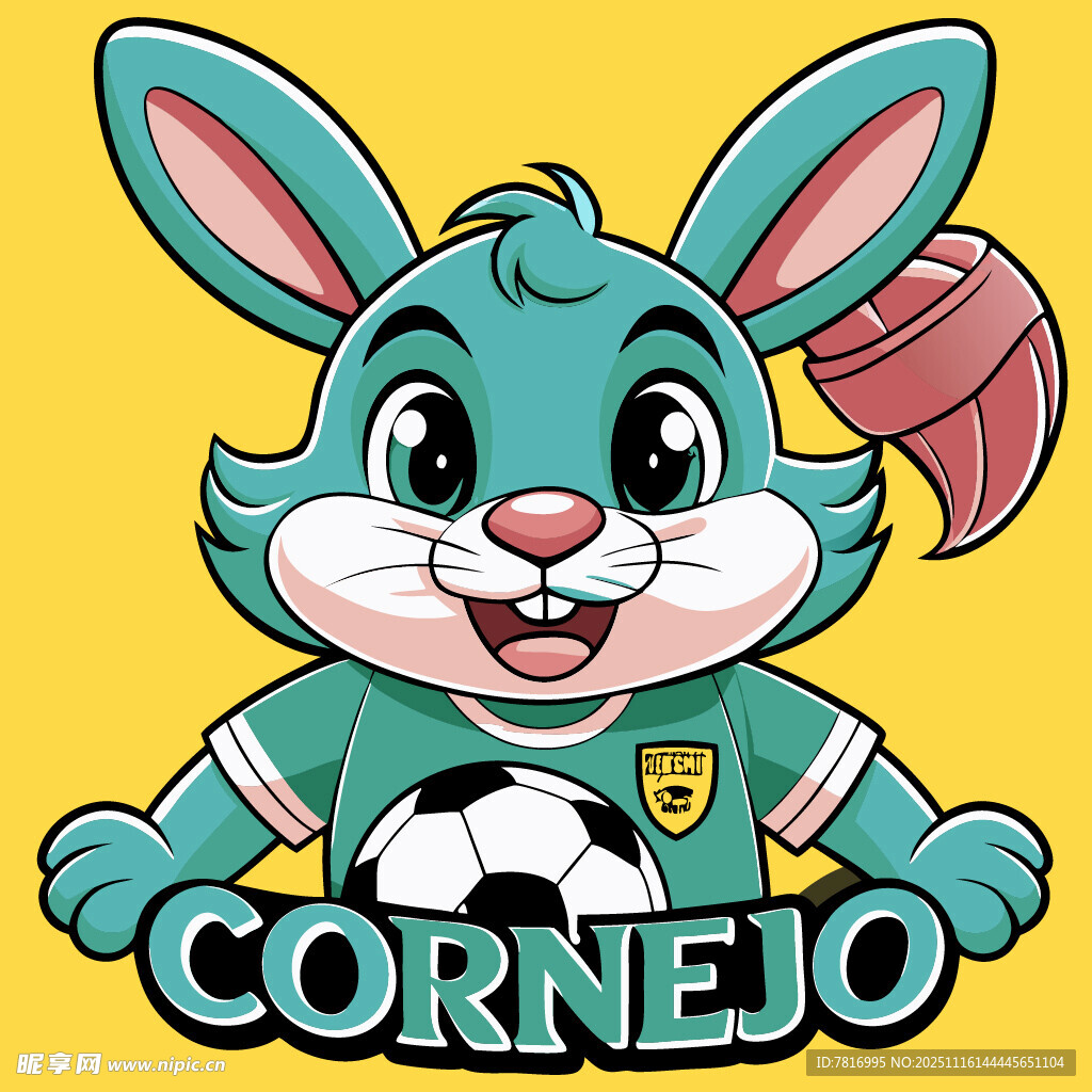 卡通兔子科内霍与足球