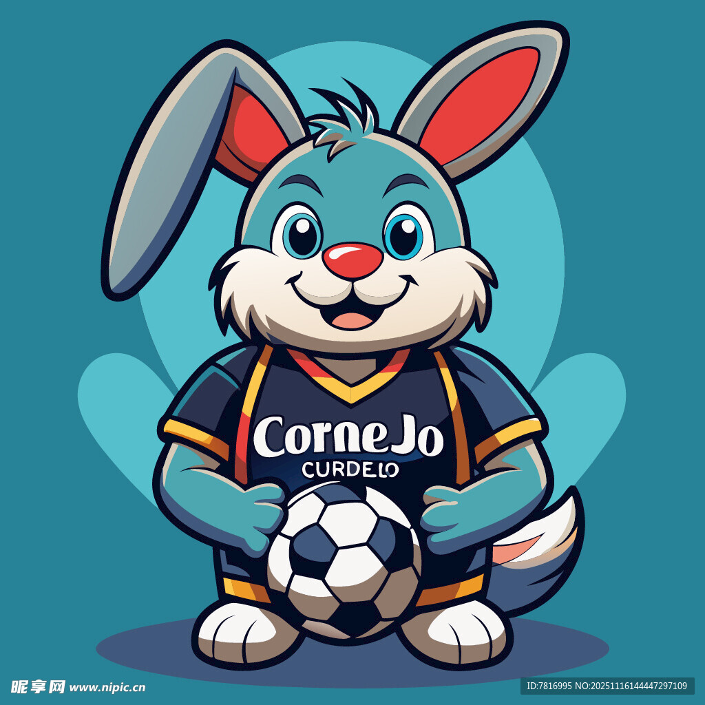 卡通兔子抱足球形象