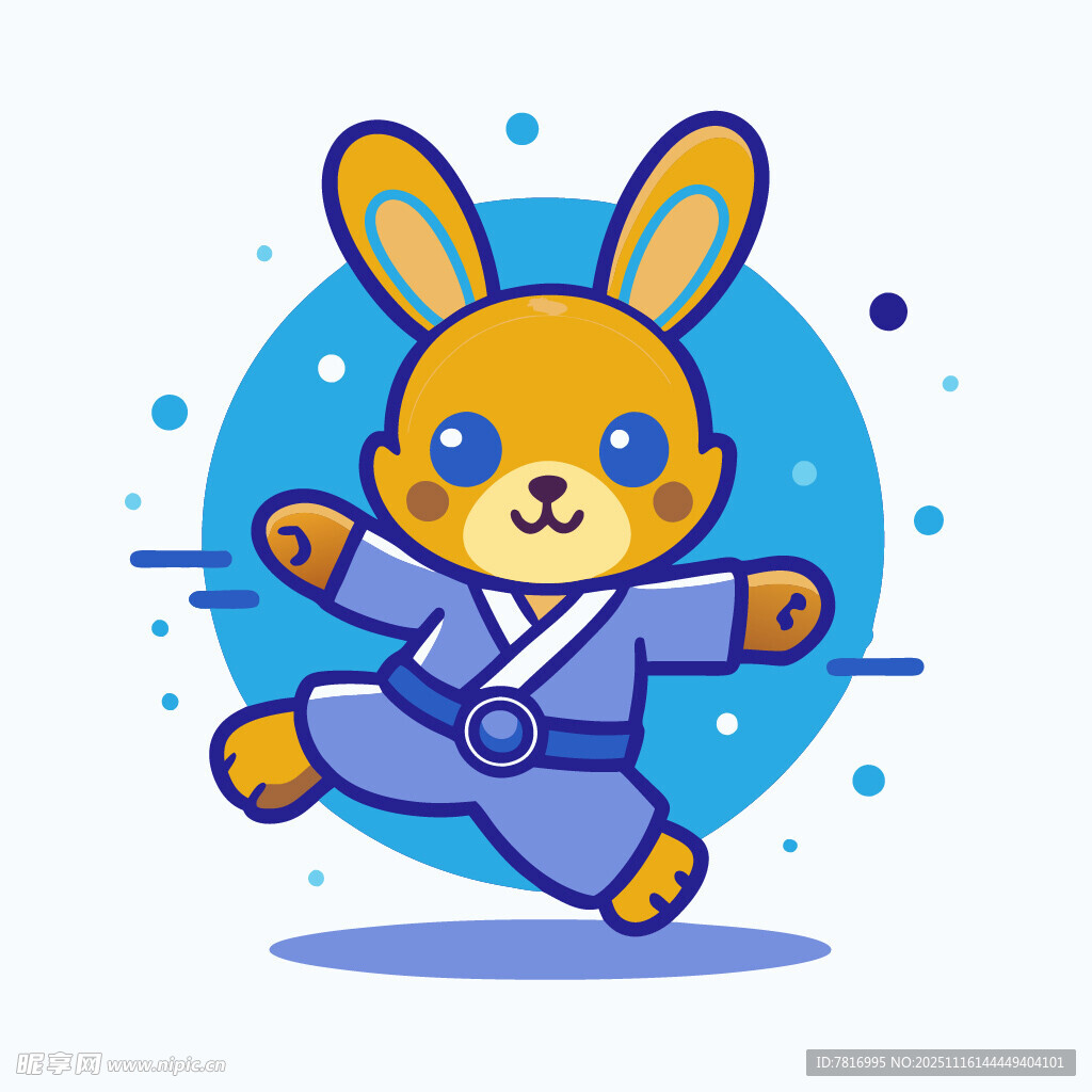 跳跃的蓝色兔子卡通形象