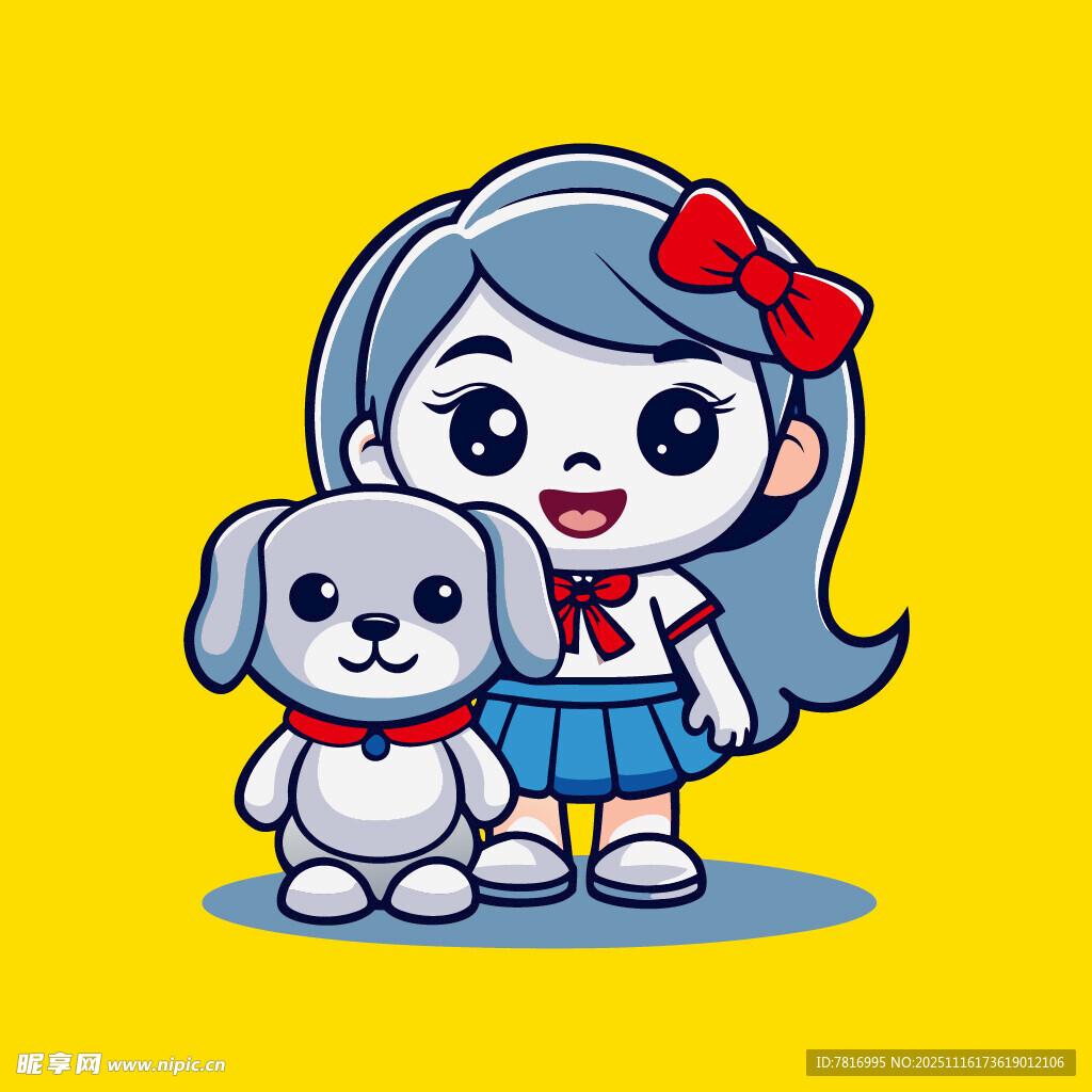 可爱女孩与小狗卡通形象