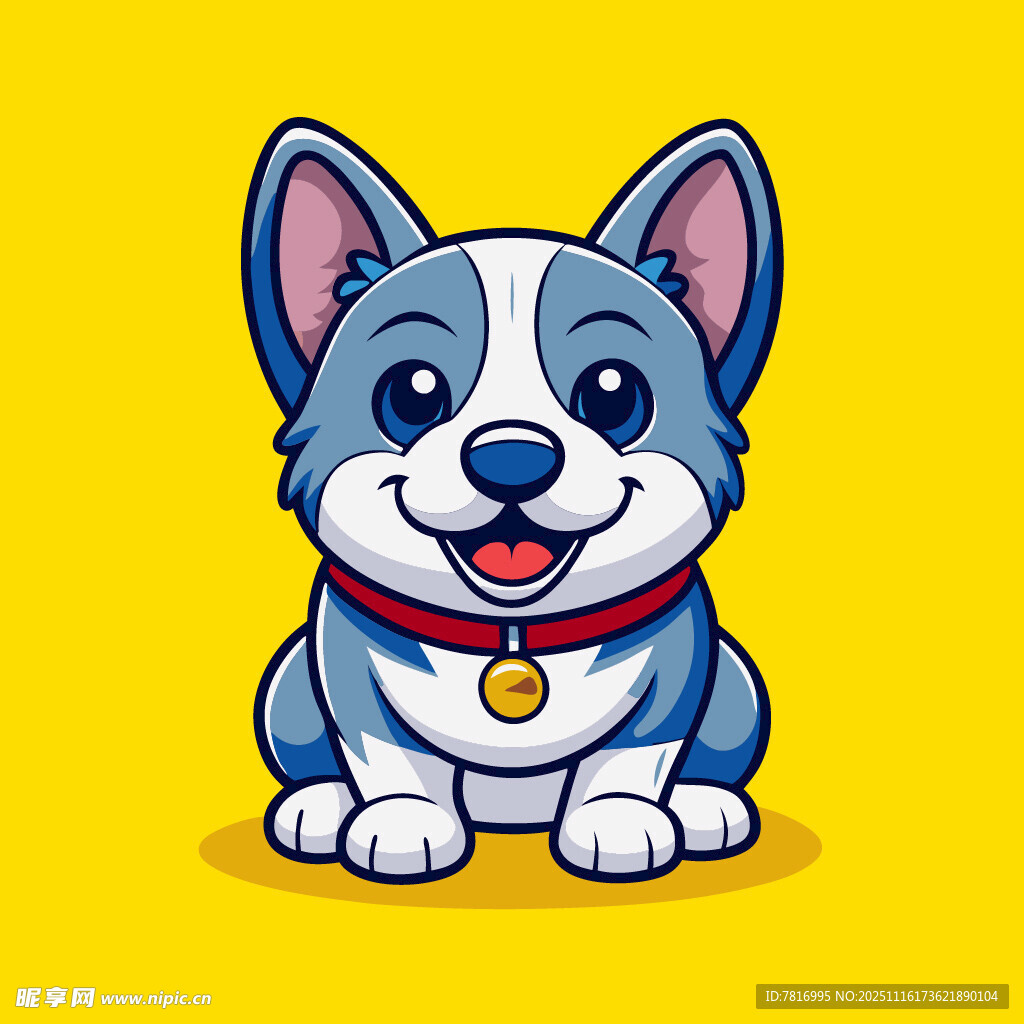 可爱坐着的蓝白宠物小狗