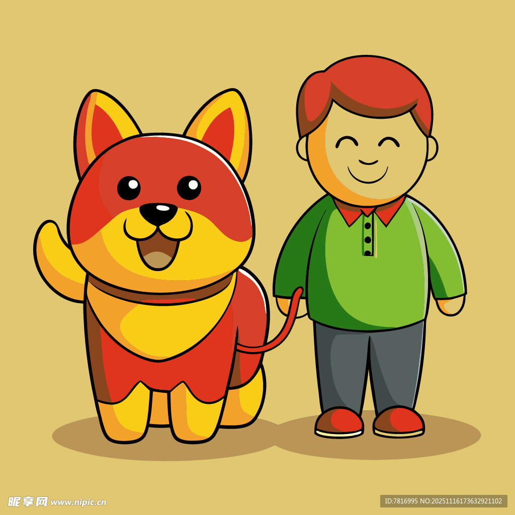 男孩与可爱狗狗相伴