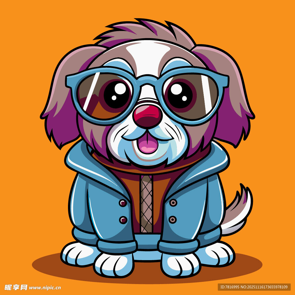 戴墨镜穿夹克的可爱小狗