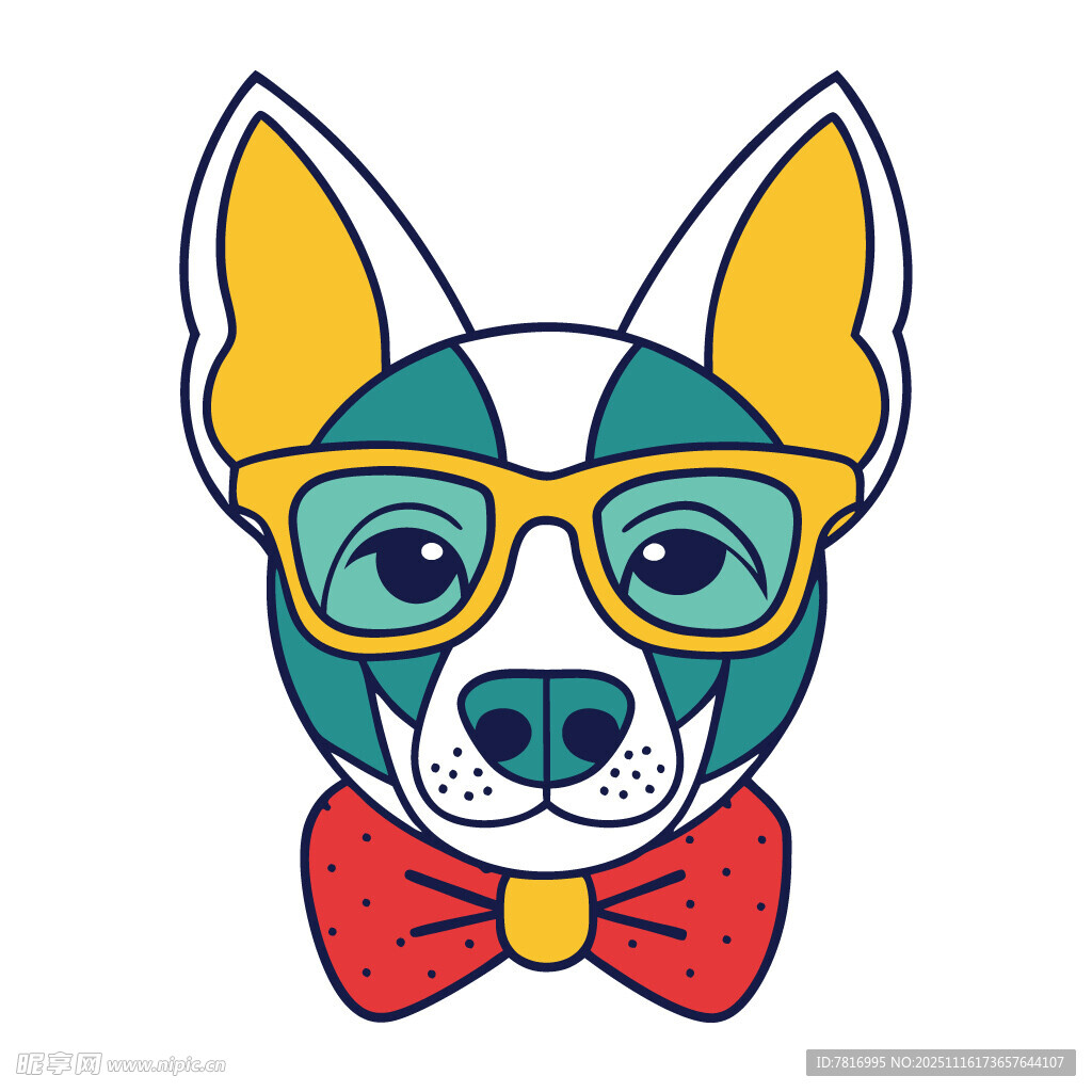 戴眼镜领结的时髦狗狗