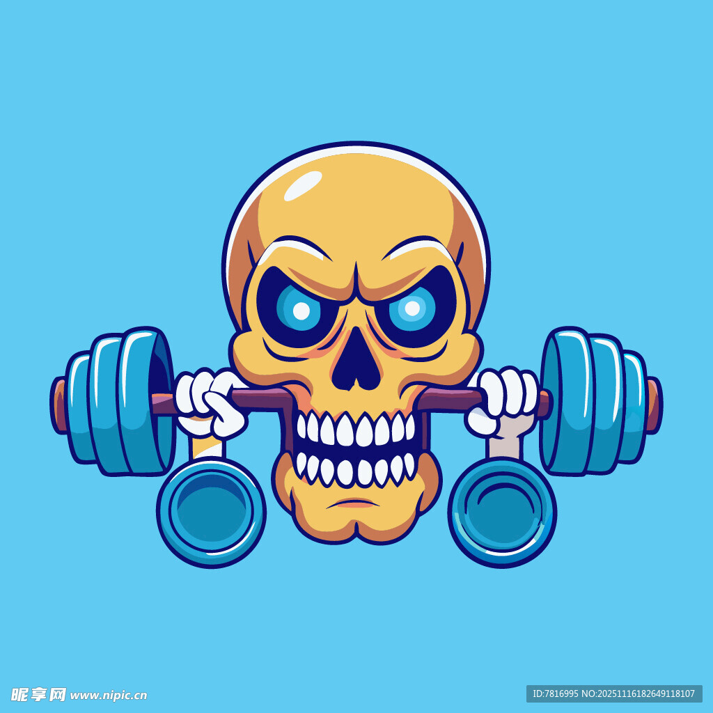 卡通骷髅花朵形象插画