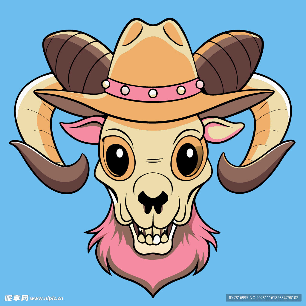 戴牛仔帽的卡通公羊头