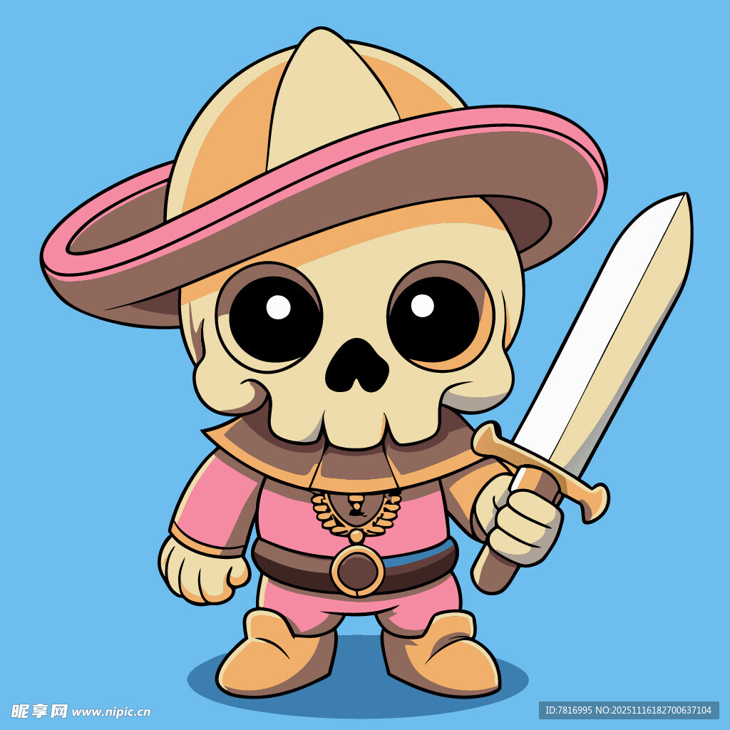 卡通骷髅海盗持剑形象