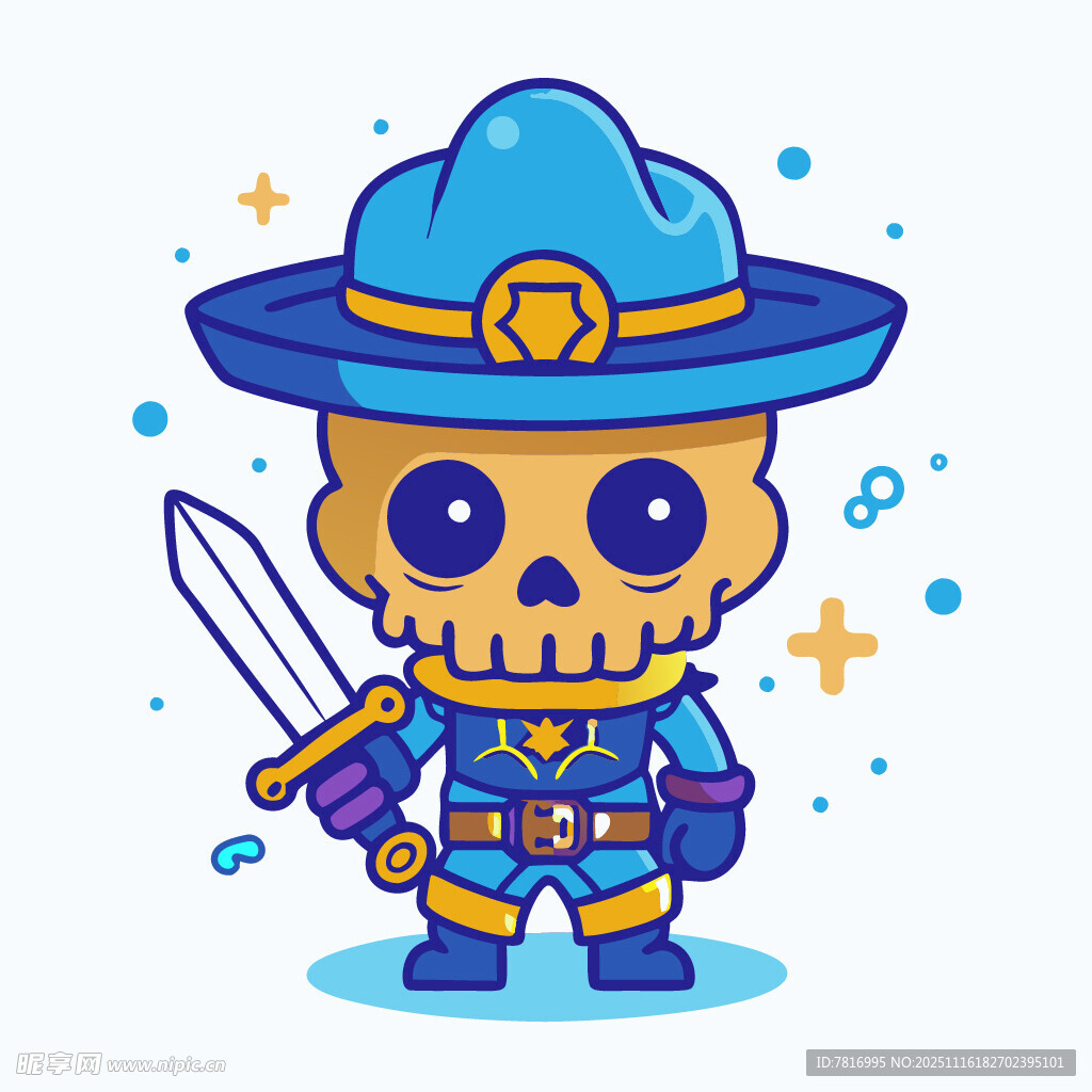 骷髅牛仔持剑插画形象